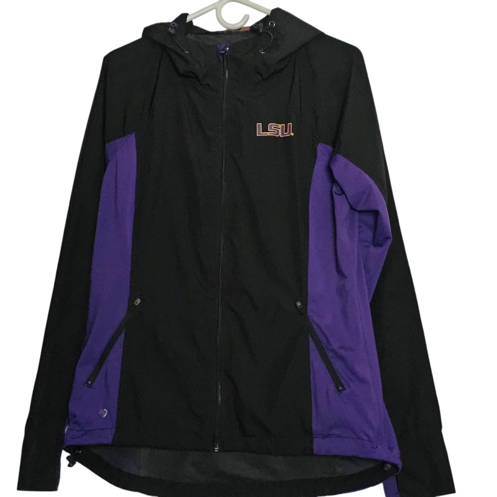 🔥 Women's LSU Tigers Windbreaker Hooded Jacket Fitted Purple/Black Size XL